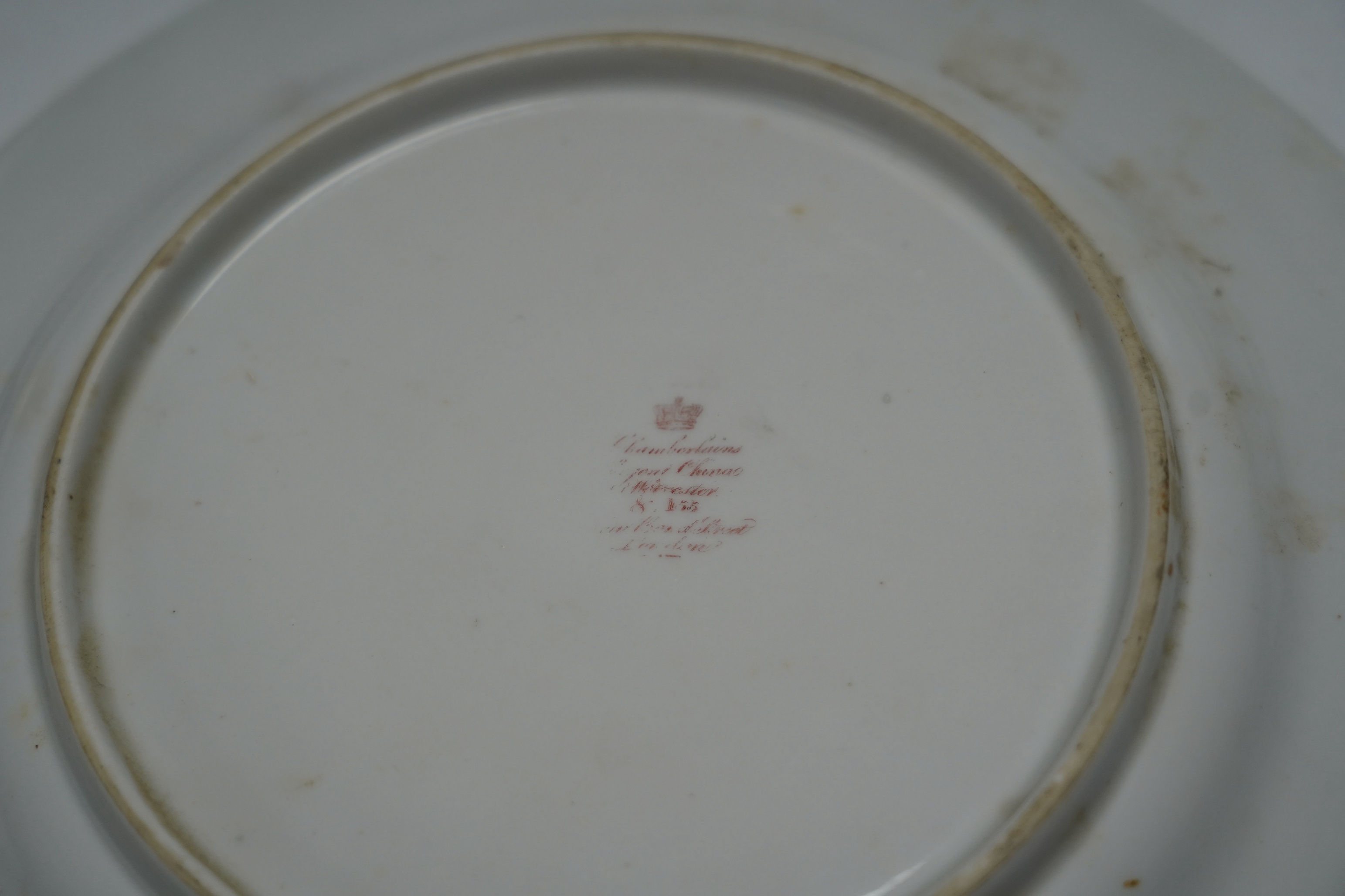 Three Derby landscape plates, attributed to George Robertson, c.1795, two decorated with Scottish scenes, the other Italian scene and a Chamberlains Imari pattern plate, 25cm (4)